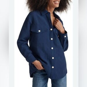 NWT MADEWELL L Oversize blue button textured cotton shirt jacket bohemian casual